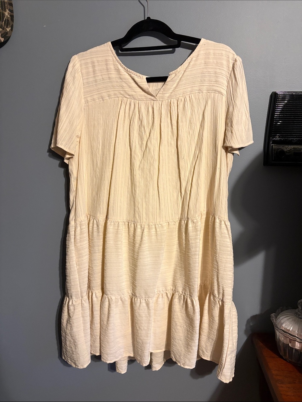 Cream Tiered Short Sleeve Dress